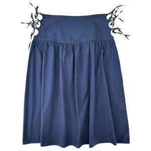 Allina Liu Break Skirt - Dark Blue Side Cutout Self Tie Midi Maxi Cotton Skirt
